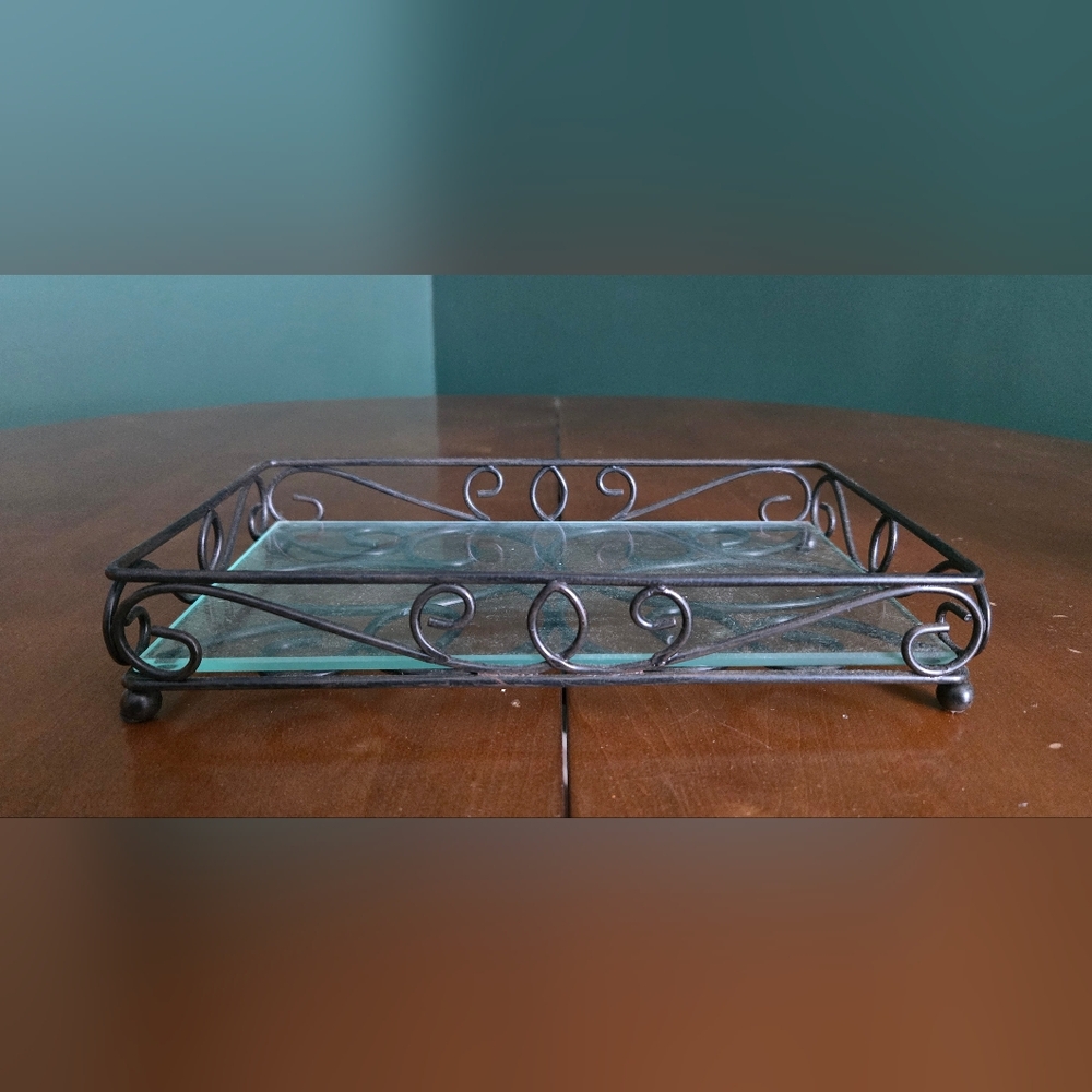 Elegant Black Metal and Glass Tray